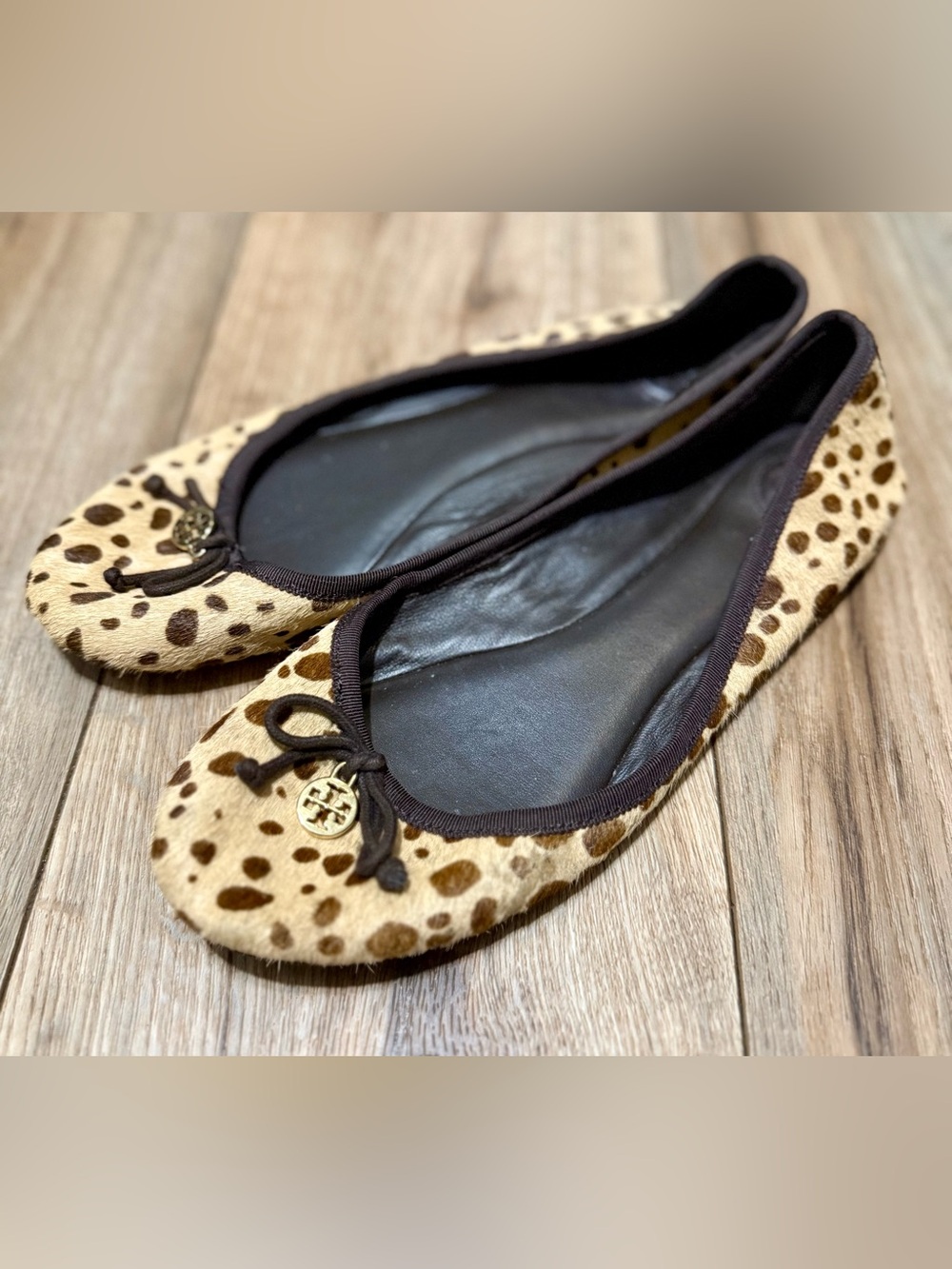Tory Burch Leopard Animal Print Pony Hair Heeled Ballet Flats Size 8.5 Women